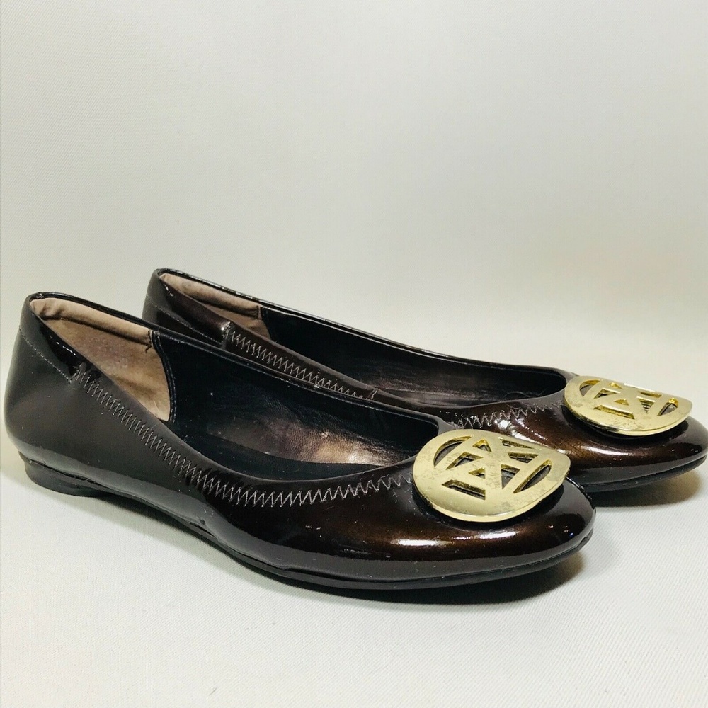 Anne Klein iFlex Brown Leather Shoes AK Monogram 6
